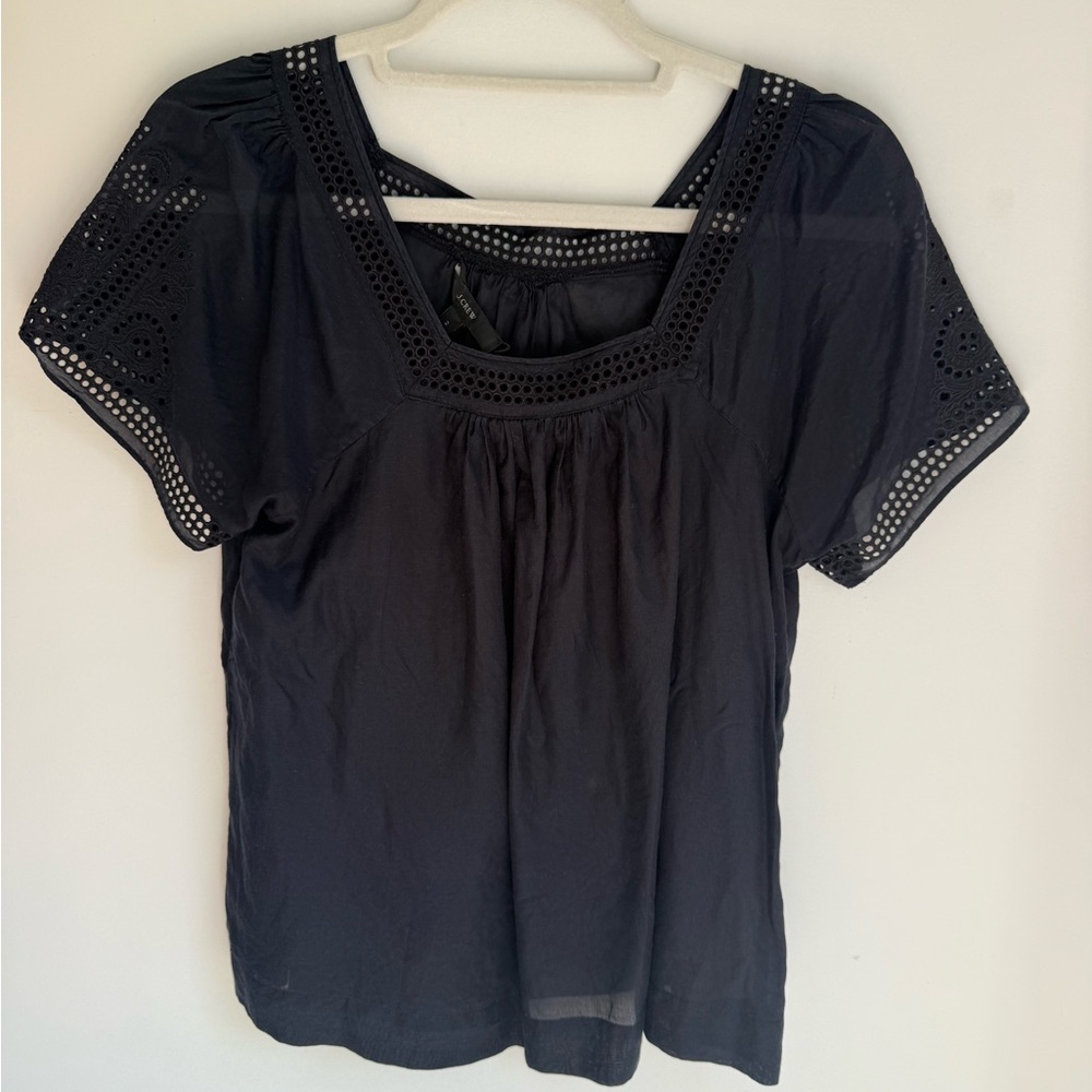 J. Crew Navy Eyelet Blouse